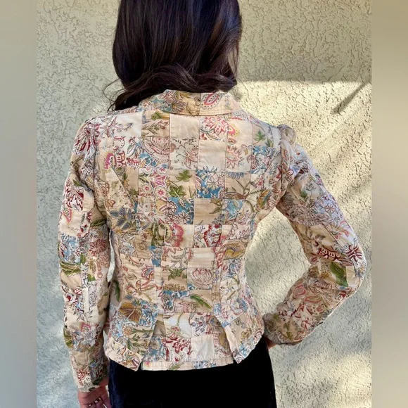 Polo Jeans Co.Patchwork fitted Coat jacket 100% cotton Sz M Women’s - Picture 2 of 8